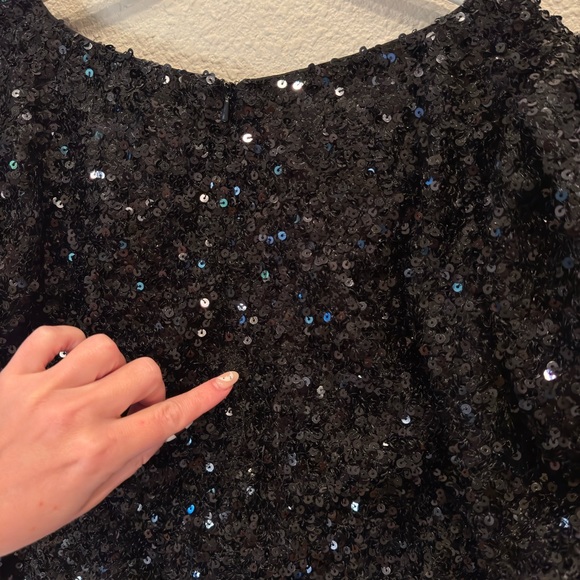 NWT $358 Mac Duggal Sequined Puffed Sleeve Mini Dress black beaded 26449 holiday - Picture 8 of 8